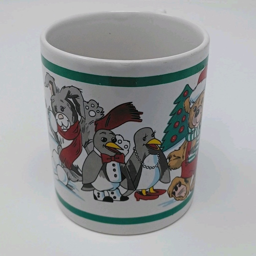 1989 The Love Mug Christmas Teddy Bear Handled Coffee Santa Penguins Skunk Fox - Picture 3 of 10